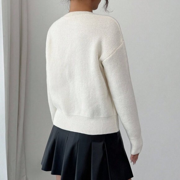 Apricot Women's Casual Bowknot Sequin Leopard Long Sleeve Sweater - Picture 2 of 10